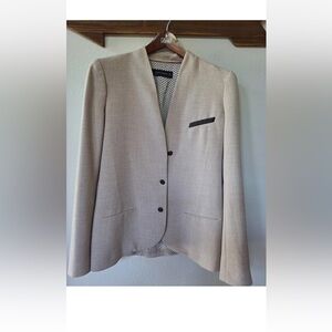 Zara Womens Tan Textured Collarless Blazer